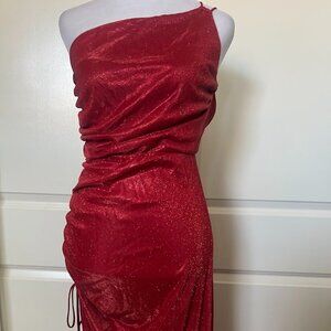 Lucy in the Sky Red Ruched Lined Sparkle Glitter Prom Formal Party Dress Medium